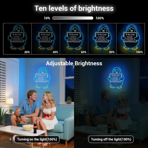 Vista 6 de Regalos para el día de San Valentín para ella, él, novio, novia, letrero de neón LED de pingüino azul, decoración romántica de pared para parejas