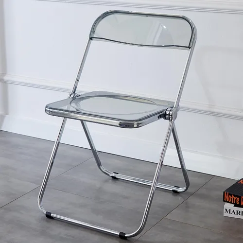 Vista 7 de KAIHAOWIN Silla plegable de acrílico moderna de lujo, silla plegable apilable de cristal fantasma, asiento de sala de estar de plástico de Negro