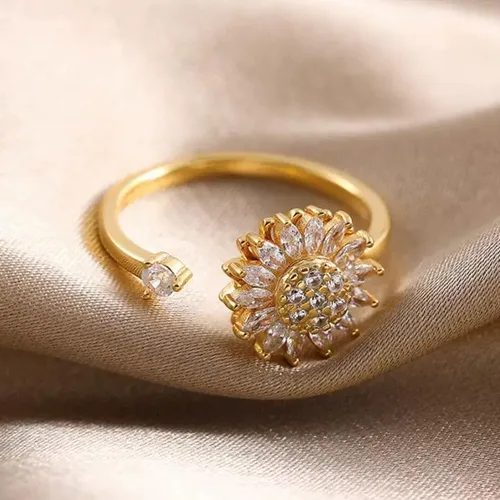 Vista 2 de Fidget Ring Anxiety Spinner Ring Open Adjustable Sunflower Star Moon Windmill Butterfly Rings Daisy Stress Relieving Fidget Women Cubic Zirconia