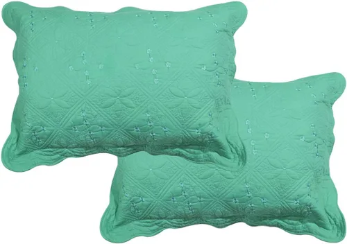 Vista 7 de Juego de 2 fundas de almohada acolchadas de color liso 100% algodón, fundas de almohada suaves con bordado floral (gris oscuro, 16 x 24 pulgadas)