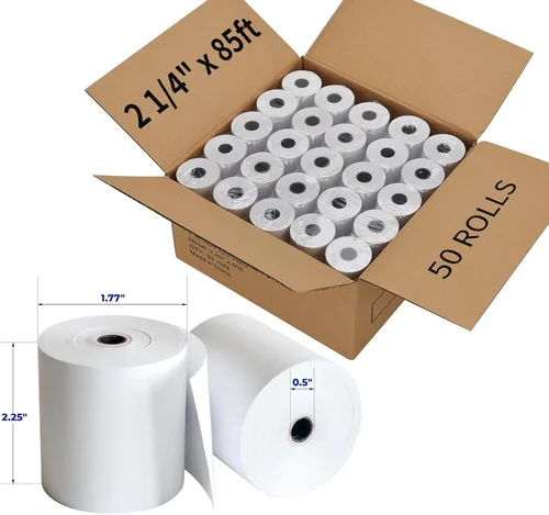 Vista 10 de rollos de papel térmico comprobante, 2 1/4 pulgadas x 50 pies (100 rollos), Blanco