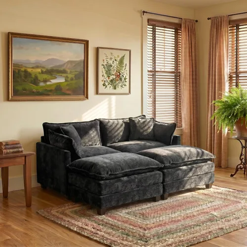 Vista 82 de Sofá modular modular de felpilla beige de 78 pulgadas para sala de estar, sofá modular de felpilla beige para sala de estar, sofás para sala