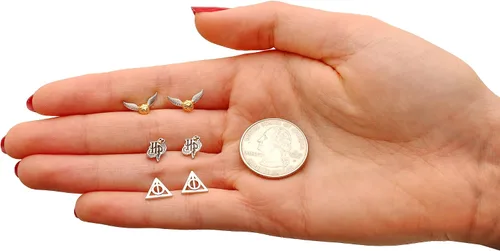 Vista 4 de Harry Potter Jewelry 3 Pair Earrings Sets Gold Plated Silver Plated Studs - Deathly Hallows and Golden Snitch