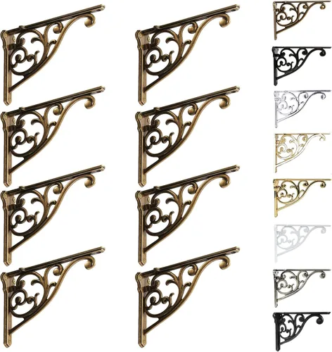 Vista 58 de Soportes de estante de 4 pulgadas, paquete de 4 soportes de pared de latón antiguo de alta resistencia, estantes decorativos de cocina victoriana