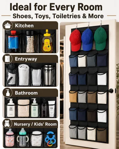 Vista 4 de Organizador de Zapatos Sobre la Puerta - Zapatero que Ahorra Espacio para Puerta de Closet con 24 Bolsillos y Gancho, Soporte para Zapatos