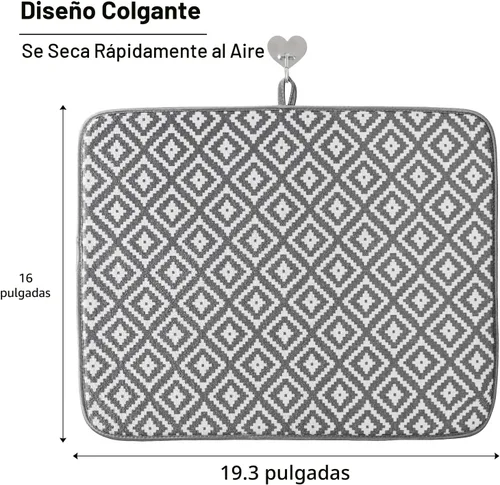 Vista 4 de Estera de secado de platos para cocina, paquete de 2, esteras de drenaje de platos de microfibra ultra absorbente de Subekyu, 19.2 por 15.8 pulgadas