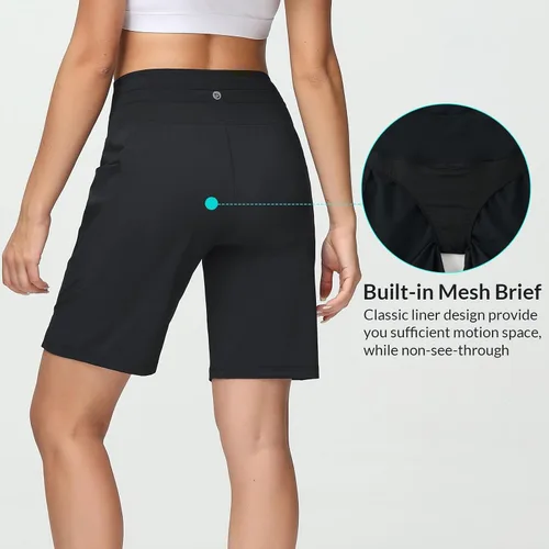 Vista 4 de baleaf Traje de baño de 9 pulgadas de cintura alta para mujer, de secado rápido, con cordón
