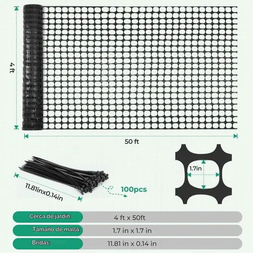 Vista 6 de Ohuhu Valla de seguridad de plástico para jardín de 4'x50'/5.3 libras, color negro