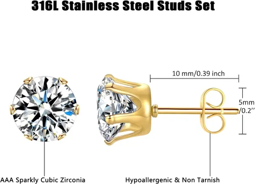 Vista 7 de Stud Earrings Set LUCKYPADS 12 Pairs Stud Earrings for Women Hypoallergenic Stainless Steel Stud Earrings Pack Men Earrings Stud with Cubic Zirconia