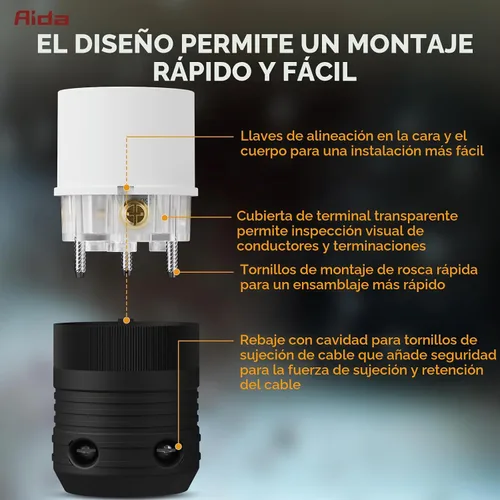 Vista 7 de AIDA NEMA L6-30P y NEMA L6-30R - Enchufe y conector de bloqueo, adaptador macho y hembra, generador de torsión, 30 amperios, 250 voltios, conexión a
