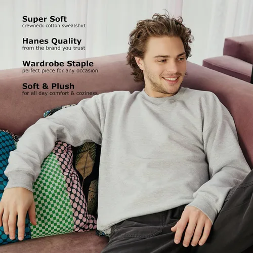 Vista 5 de Hanes Men's Sweatshirt, EcoSmart Fleece Crewneck Sweatshirt, Big & Tall Available, 1 or 2-Pack