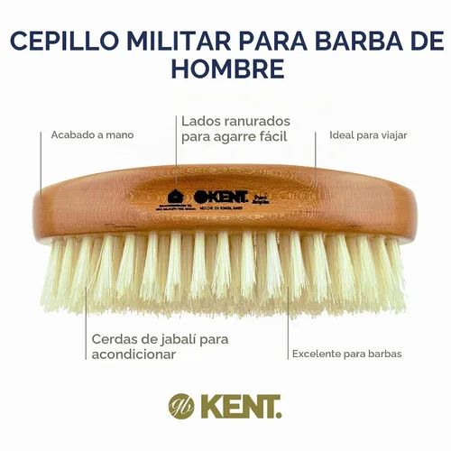 Vista 4 de Kent Cepillo de pelo militar ovalado para hombre, cerdas de jabalí negro 100% naturales para el cuidado del cabello, bigote y barba, cepillo