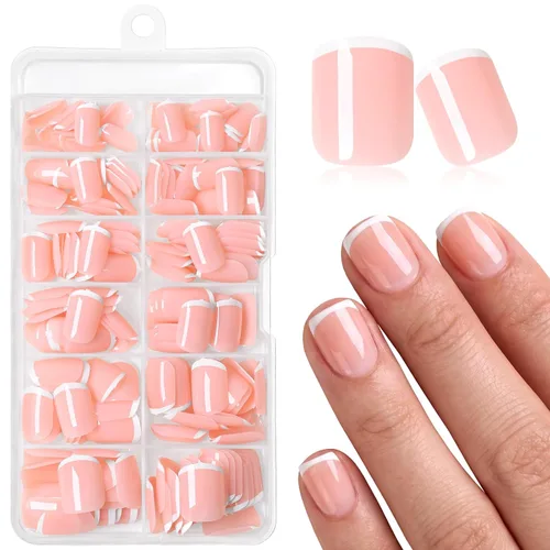 Vista 12 de 240 uñas postizas de punta francesa a presión, uñas postizas medianas de almendra, uñas blancas de punta francesa a presión, uñas acrílicas a