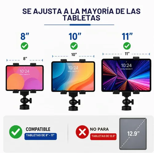Vista 3 de Acuvar Soporte universal de trípode para tableta, adaptador de soporte ajustable para iPad, Samsung Galaxy Tab y Surface, se adapta a tabletas de 8