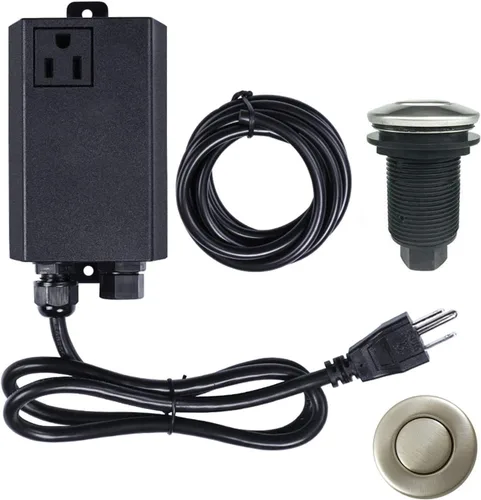 Vista 12 de Kit de interruptor de aire para eliminación de basura, doble salida, desagüe de fregadero, acero inoxidable negro, botón de encendido/apagado, pieza