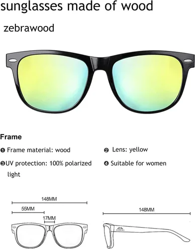 Vista 2 de DENWAY Gafas de sol polarizadas de madera para hombres y mujeres, lentes polarizadas y marco de madera real, 100% rayos UVA/UVB, Dorado