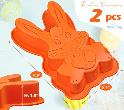 Vista 3 de Webake Moldes de silicona para pasteles de conejo de Pascua para hornear, lindos moldes de conejo rompibles de chocolate 3D para tartas, juego de 2