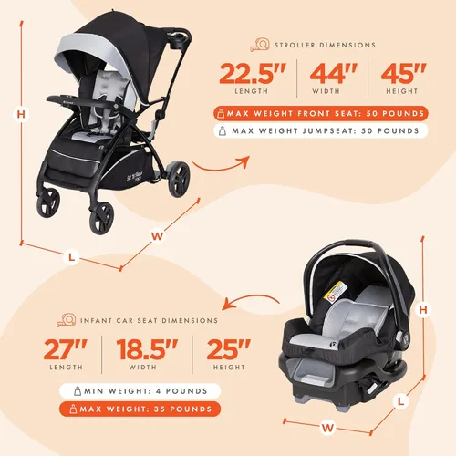 Vista 3 de Baby Trend Sistema de viaje para compradores 5 en 1 Sit N' Stand, Moondust