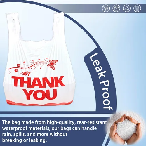Vista 7 de YoYoRain Bolsas blancas de agradecimiento, 100 bolsas para camisetas, bolsas para llevar, bolsas de comestibles, reutilizables y desechables