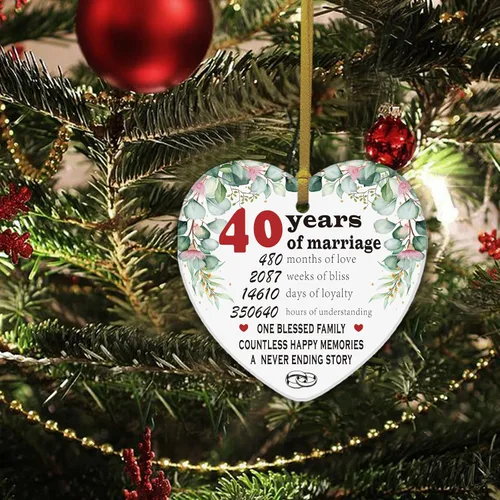 Vista 4 de REWIDPARTY Adorno de cerámica para 40 aniversario de boda, regalos de boda, regalos para parejas, 40 años como recuerdo de aniversario de señor