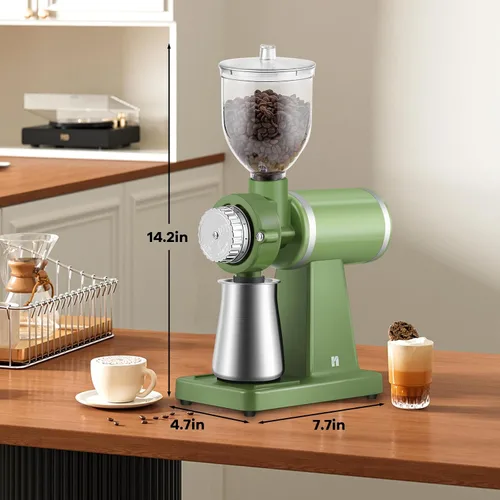 Vista 8 de Huanyu Molinillo eléctrico de grano de café 8.82 oz, molienda comercial y casera, molinillo de rebabas automático de 200 W, molinillo profesional 8