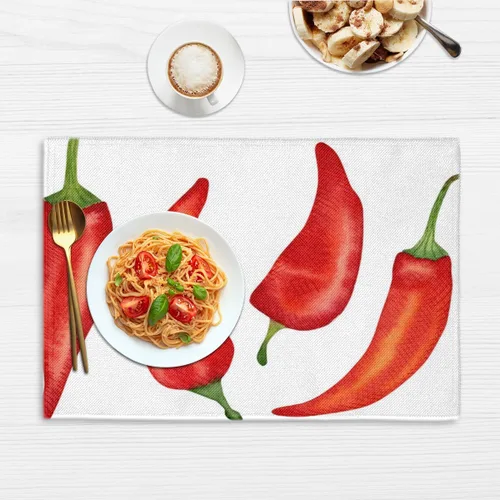 Vista 6 de Juego de 4 manteles individuales con patrón de chile, lavables, impermeables, para decoración de mesa de comedor, 18 x 12 pulgadas