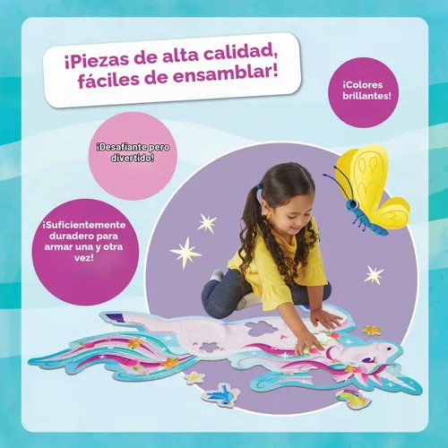 Vista 3 de Peaceable Kingdom Rompecabezas de piso de 44 piezas de unicornio brillante Un rompecabezas gigante que construye enfoque y paciencia. Incluye caja