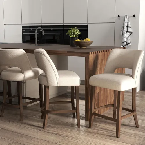 Vista 4 de VKNOW Juego de 2 Taburetes de Bar, Taburetes de Bar Tapizados de Altura de Mostrador, Taburetes Modernos de Mostrador con Patas de Madera para Isla