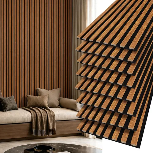 Vista 12 de Art3d Panel de pared con diseño de listones de madera acústica de 47 x 23.6 Castaño
