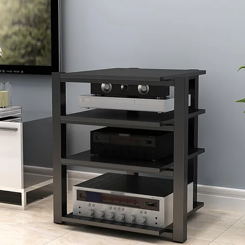 Vista 9 de Soporte para medios AV, estantería audiovisual, gabinete estéreo, torre de estante de audio, gabinete de consola de reproductor de discos, estantes