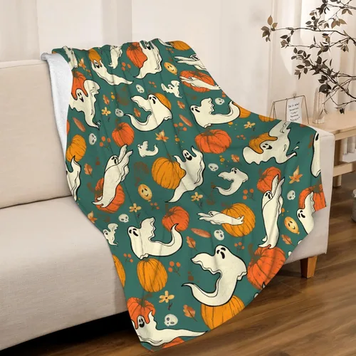 Vista 10 de Manta de Halloween para bebé, diseño de calabaza, fantasma, telaraña, súper suave, manta acogedora para recién nacido, manta de recepción para bebé