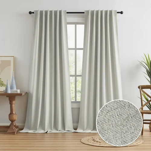 Vista 82 de KEQIAOSUOCAI - Cortinas opacas naturales de 108 pulgadas de largo, cortinas modernas con pestaña trasera, paneles plisados para sistema de cortina