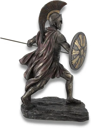 Vista 3 de Veronese Design Estatua de resina de Aquiles con lanza y escudo de 11 3/8 pulgadas, acabado de bronce