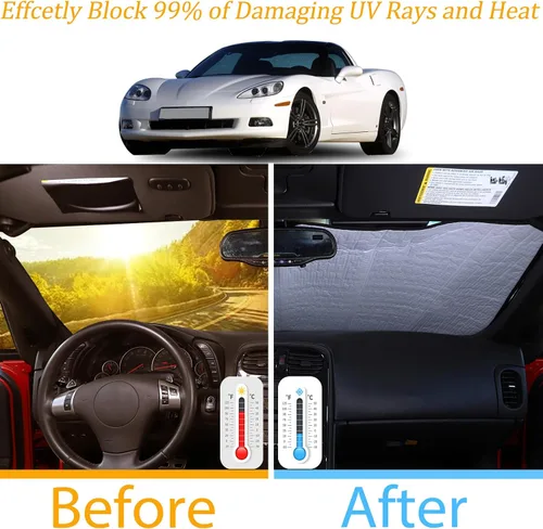 Vista 2 de Parasol para parabrisas de automóvil compatible con Chevrolet Corvette C6 2005-2013, personalizable, protección contra rayos UV (1 unidad)