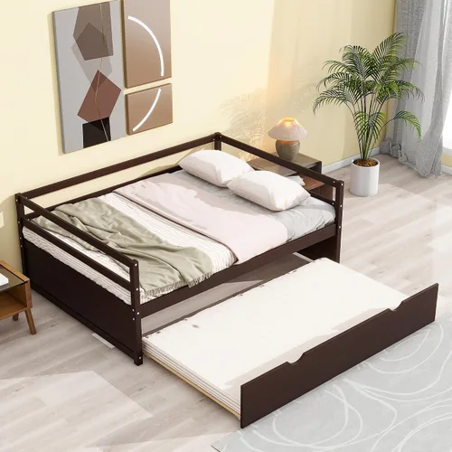 Vista 9 de Merax Sofá cama tamaño individual con nido, marco de sofá cama de madera maciza, color espresso