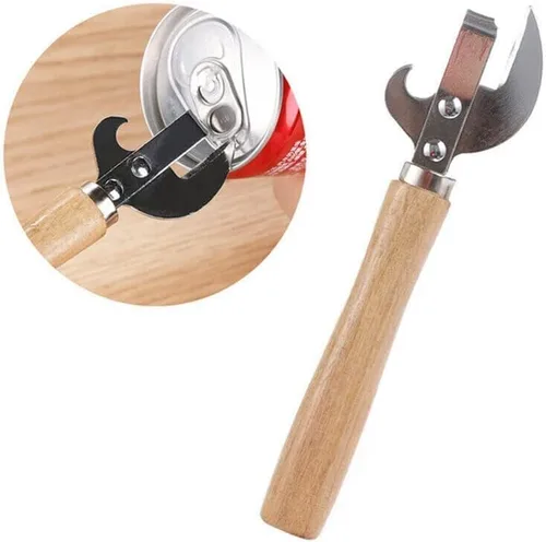 Vista 6 de Utensilios de cocina de acero inoxidable Tapa multifuncional Remov-e corte lateral manual abrelatas con mango de madera