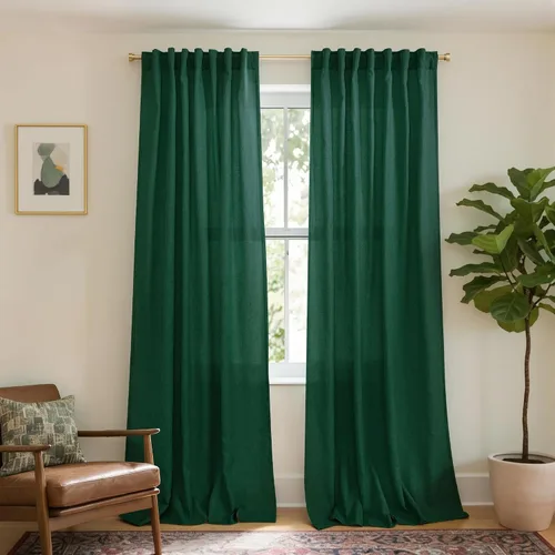 Vista 88 de Cortinas rústicas color beige tostado de 42 x 84 pulgadas de largo para sala de estar, juego de 2 paneles transparentes de lino natural, imitación