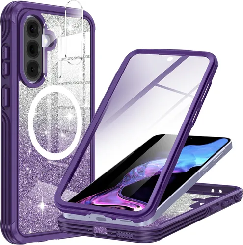 Vista 34 de Hekodonk Funda magnética para Galaxy A17 5G, [compatible con Magsafe] [Protector de pantalla de vidrio templado integrado] [tarjeta con purpurina]
