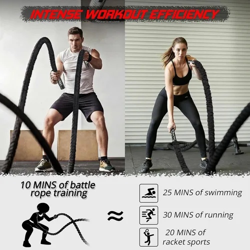 Vista 3 de Cuerda de batalla para entrenamiento de gimnasio en casa, 1.26 pulgadas, 30 pies, cuerdas de ejercicio de entrenamiento pesadas, equipo de fitness