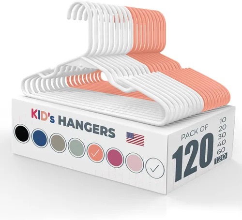 Vista 41 de Perchas de plástico para niños de 12 pulgadas, paquete de 10 unidades, fabricadas en los Estados Unidos, capacidad de 5 libras, perchas para ropa