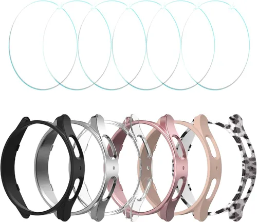 Vista 8 de Paquete de 6 + 6 fundas protectoras de pantalla para Samsung Galaxy FE/Galaxy Watch 5/Galaxy Watch 4 de 1.575 pulgadas, película de vidrio templado
