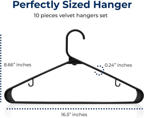 Vista 2 de SereneLife - Juego de 10 perchas de plástico con gancho de metal, color negro Non-Slip, Lightweight hangers with a slim profile help keep closets