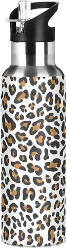 Vista 8 de Botella de agua de acero inoxidable aislada con estampado de leopardo, con popote, 20 onzas, a prueba de fugas, botella de agua deportiva sin BPA