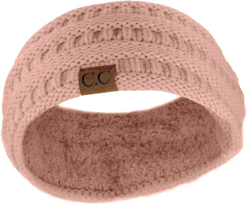 Vista 127 de C.C Cintillo elástico suave con punto trenzado para invierno, con forro mullido para el pelo, para calentar las orejas Negro
