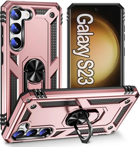 Vista 14 de Funda protectora diseñada para Galaxy S23 con soporte, a prueba de caídas militares, a prueba de golpes, a prueba de polvo, para Samsung S23, rosa
