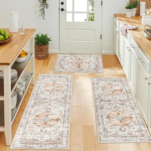 Vista 7 de Ileading Juego de 3 alfombras de cocina bohemias con corredor, alfombra de cocina, alfombras y tapetes antideslizantes lavables para cocina, suelo