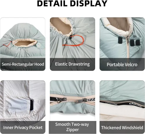 Vista 6 de Saco de Dormir de Plumón para Adultos con Relleno de 620 Ultraligero Estilo Momia para Mochileros