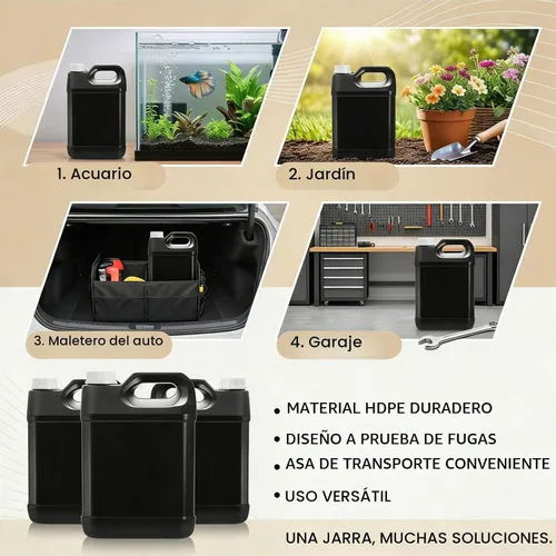 Vista 6 de Hacaroa Paquete de 3 jarras de aceite de motor de plástico con tapa, contenedor de almacenamiento estilo F de 1 galón con mango ergonómico, jarra
