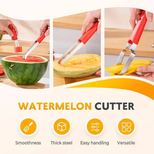 Vista 4 de Stainless Steel Watermelon Slicer, 3-in-1 Fruit Cutter Fork & Popsicle Mold, Effortless Tool for Camping, Picnic, Home, Party, Kitchen Essentials