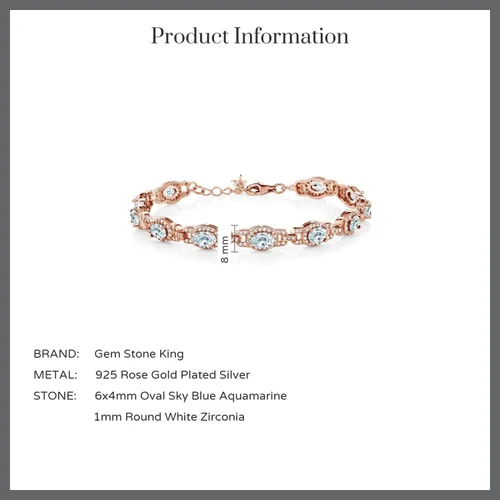 Vista 37 de Gem Stone King 18K Rose Gold Plated Silver Oval Gemstone Birthstone Tennis Bracelet For Women Oval 6X4MM 7 Inch With 1 Inch Extender Fine
